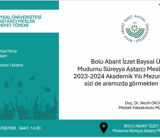 Mudurnu Süreyya Astarcı Meslek Yüksekokulu 2023-2024 Akademik Yılı Mezuniyet Töreni / Davetiye