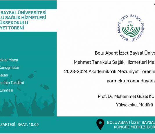 Mehmet Tanrıkulu Sağlık Hizmetleri Meslek Yüksekokulu 2023-2024 Akademik Yılı Mezuniyet Töreni / Davetiye