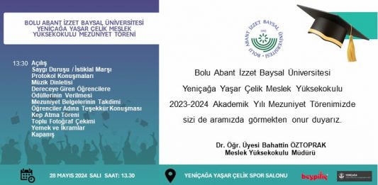 BAİBÜ Yeniçağa Yaşar Çelik MYO 2023-2024 Akademik Yılı Mezuniyet Töreni / Davetiye