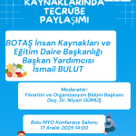 “İnsan Kaynaklarında Tecrübe Paylaşımı” konulu etkinlik gerçekleştirilecektir