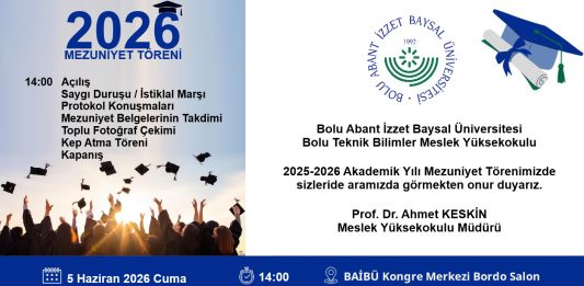 Bolu Teknik Bilimler Meslek Yüksekokulu 2026 Mezuniyet Töreni Davetiyesi