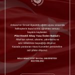 Helikopter Kazasında Hayatını Kaybeden Pilot Emekli Albay Yasa Özden Bakkal İçin Taziye Mesajı