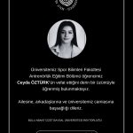 Taziye mesajı (Spor Bilimleri Fakültesi Antrenörlük Eğitimi Bölümü öğrencimiz Ceyda Öztürk’ün vefatı)